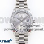 DayDate 40 SS GSF Gain Weight Silver Crystal Dial Diamonds Bezel on President Bracelet A3255
