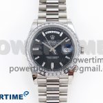 DayDate 40 SS GSF Gain Weight Black Crystal Dial Diamonds Bezel on President Bracelet A3255