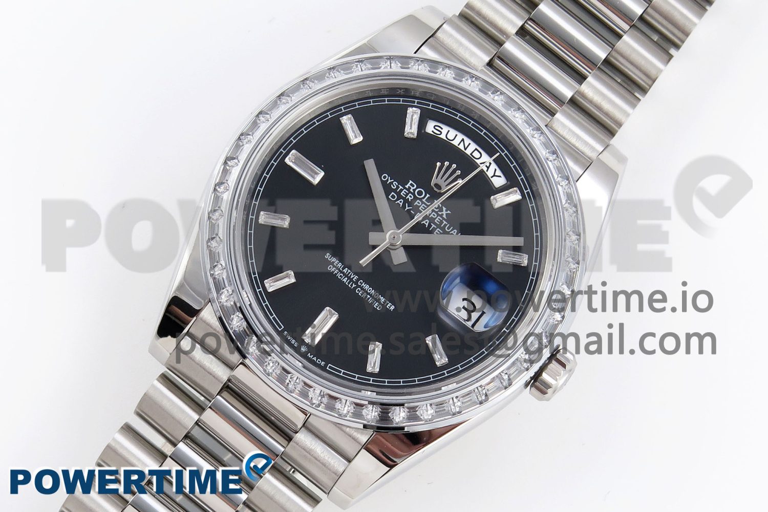DayDate 40 SS GSF Gain Weight Black Crystal Dial Diamonds Bezel on President Bracelet A3255 - Image 2