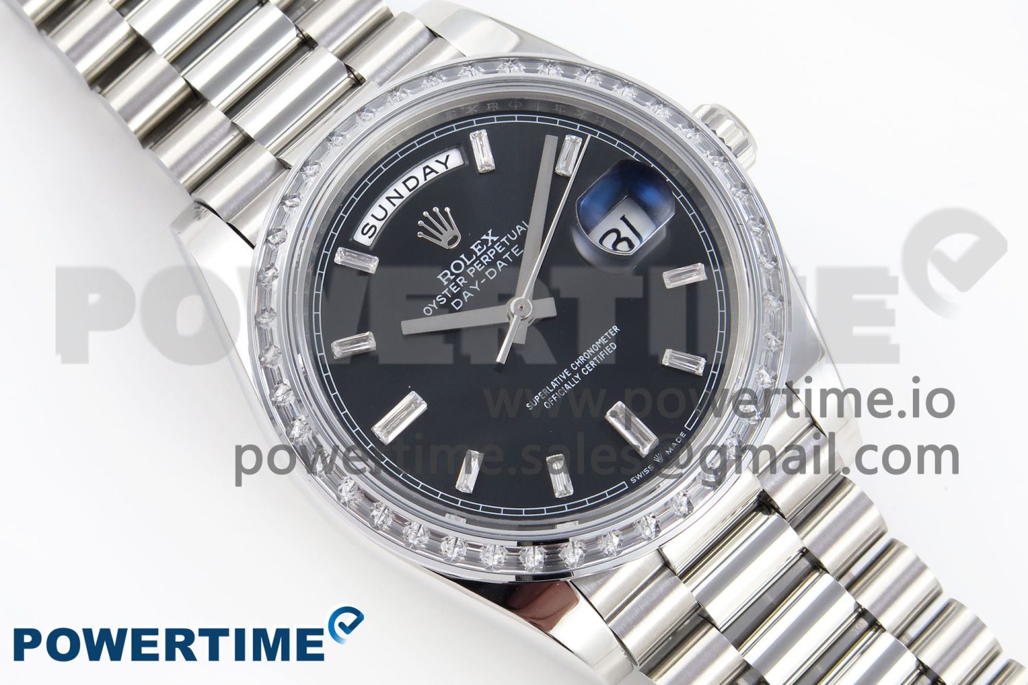 DayDate 40 SS GSF Gain Weight Black Crystal Dial Diamonds Bezel on President Bracelet A3255 - Image 3