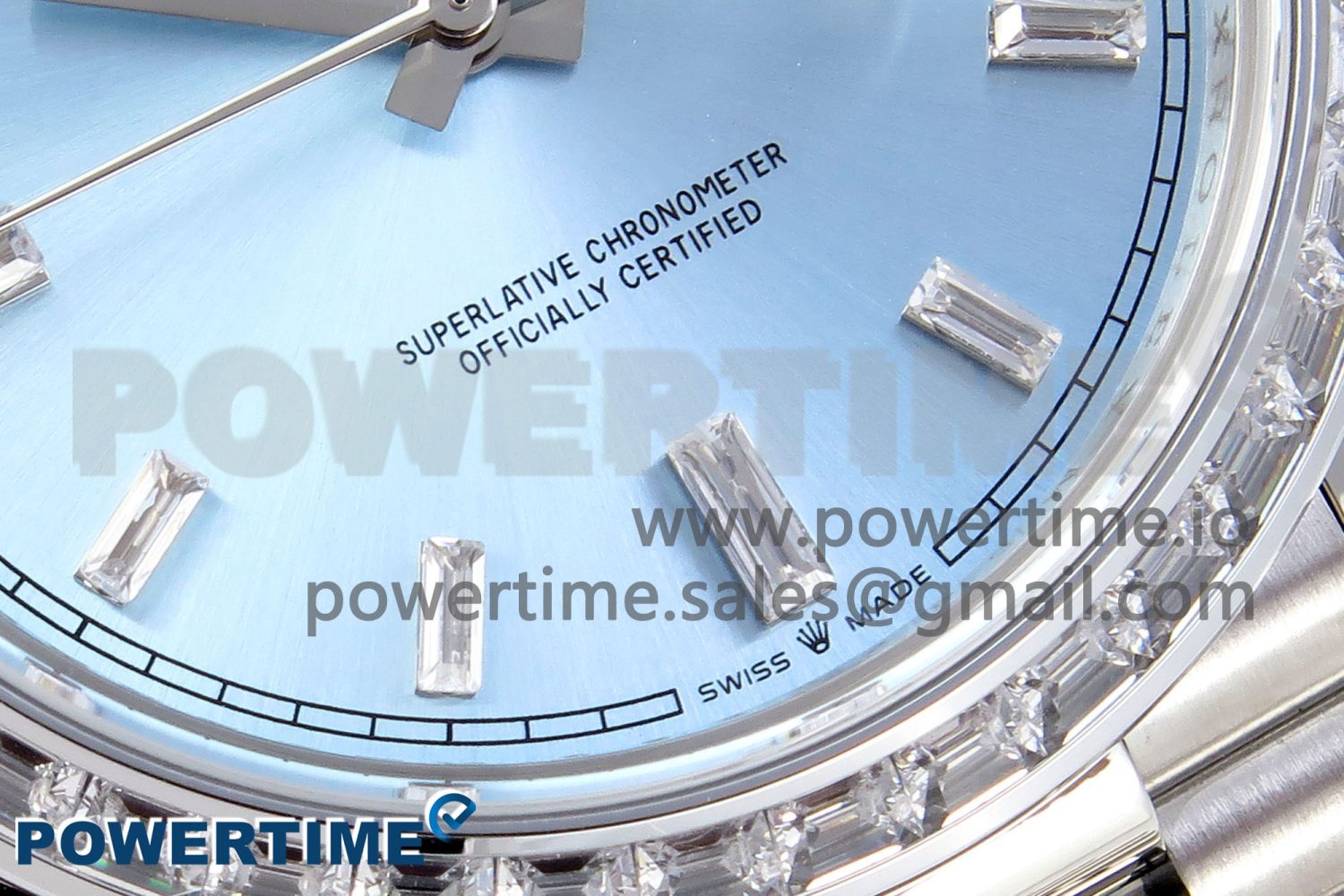 DayDate 40 SS GSF Gain Weight Ice Blue Crystal Dial Diamonds Bezel on President Bracelet A3255 - Image 5