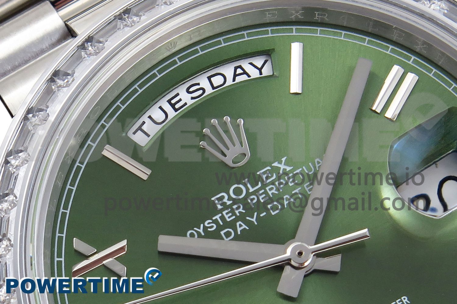 DayDate 40 SS GSF Gain Weight Green Roman Dial Diamonds Bezel on President Bracelet A3255 - Image 4