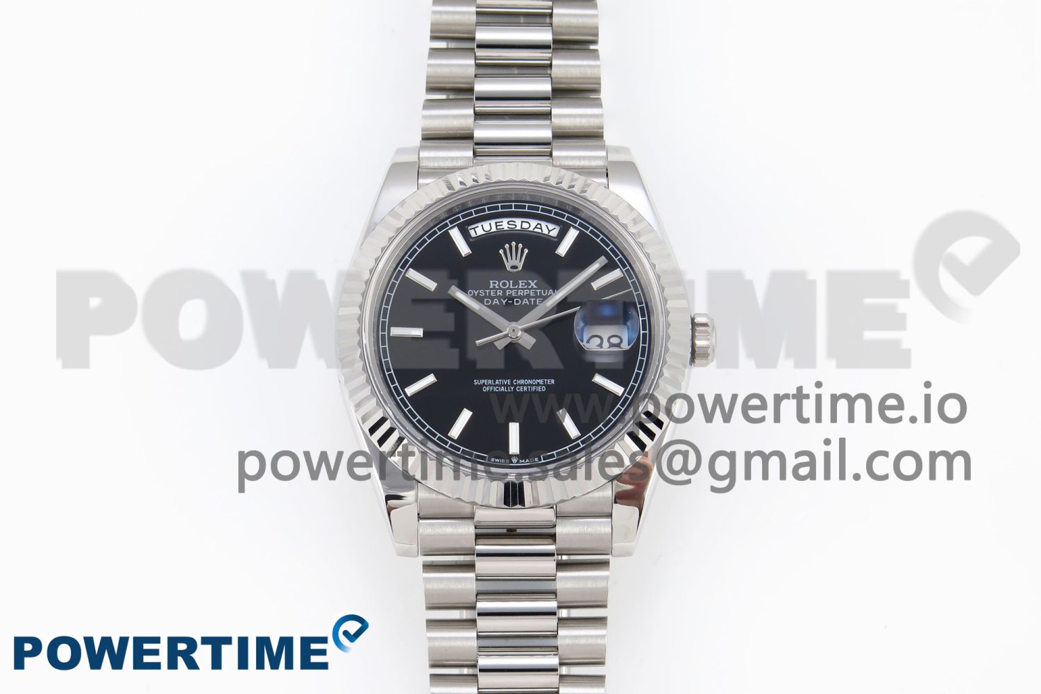 DayDate 40 SS GSF Gain Weight Black Stick Dial on President Bracelet A3255 - Image 1