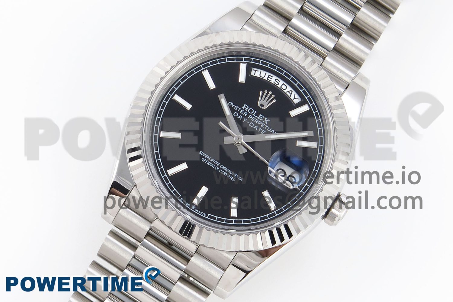 DayDate 40 SS GSF Gain Weight Black Stick Dial on President Bracelet A3255 - Image 2