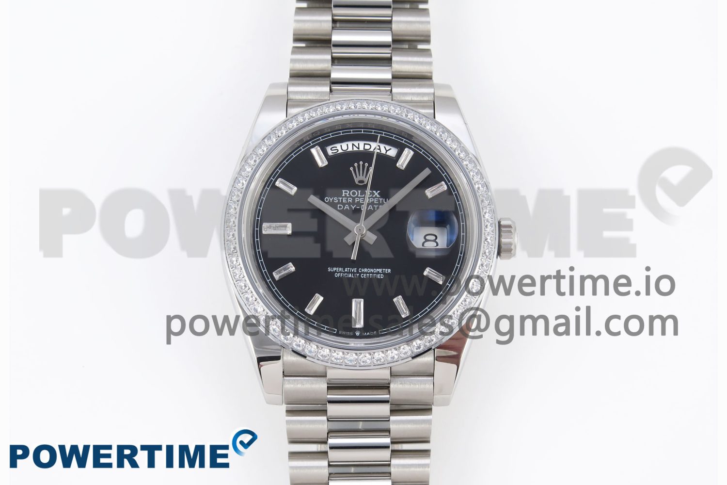 DayDate 40 SS GSF Gain Weight Black Crystal Dial Diamonds Bezel on President Bracelet A3255 - Image 1