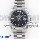 DayDate 40 SS GSF Gain Weight Black Crystal Dial Diamonds Bezel on President Bracelet A3255