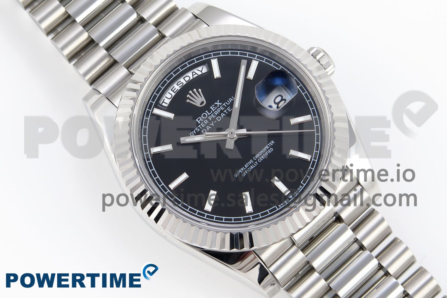 DayDate 40 SS GSF Gain Weight Black Stick Dial on President Bracelet A3255 - Image 3