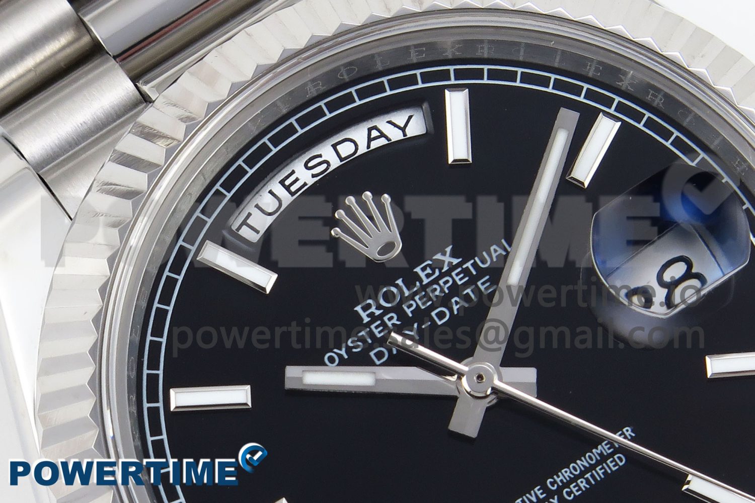 DayDate 40 SS GSF Gain Weight Black Stick Dial on President Bracelet A3255 - Image 4