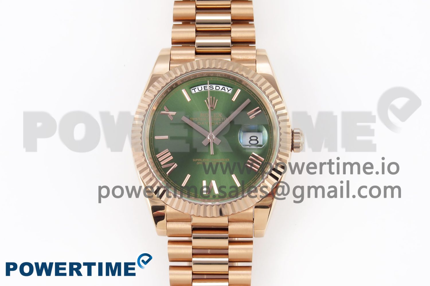 DayDate 40 RG GSF Gain Weight Green Roman Dial on President Bracelet A3255 - Image 1