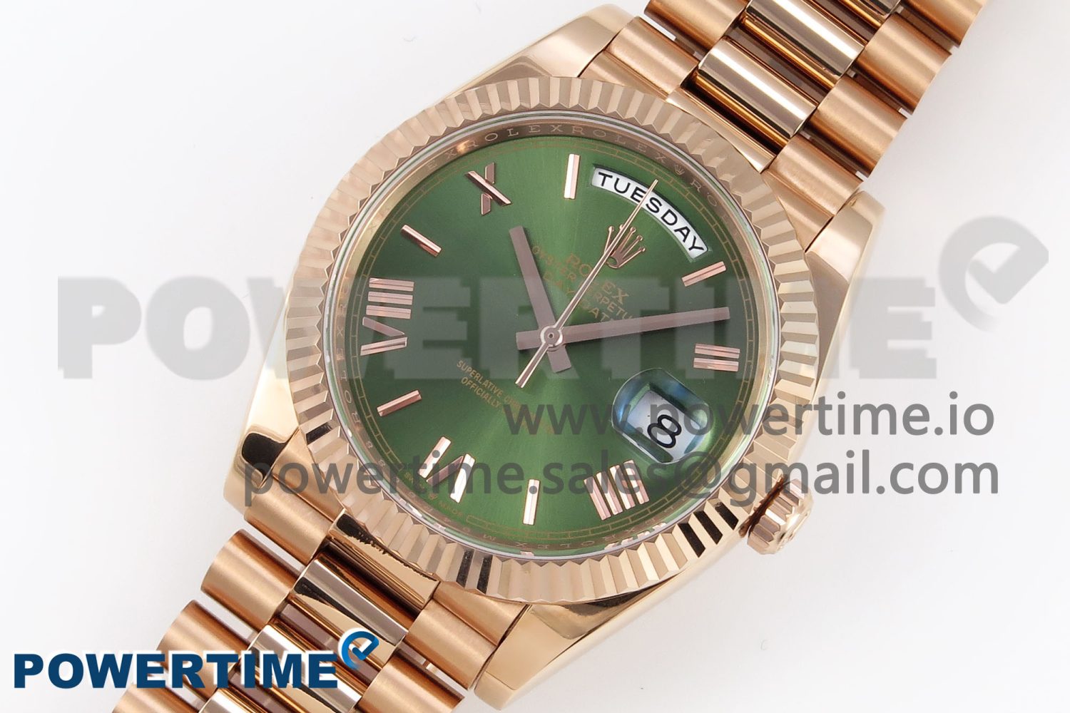 DayDate 40 RG GSF Gain Weight Green Roman Dial on President Bracelet A3255 - Image 2