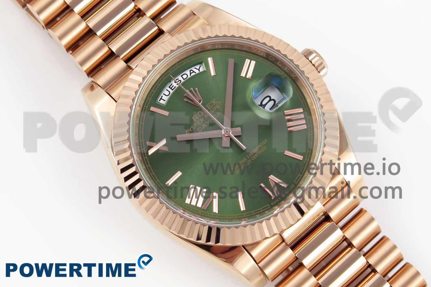 DayDate 40 RG GSF Gain Weight Green Roman Dial on President Bracelet A3255 - Image 3