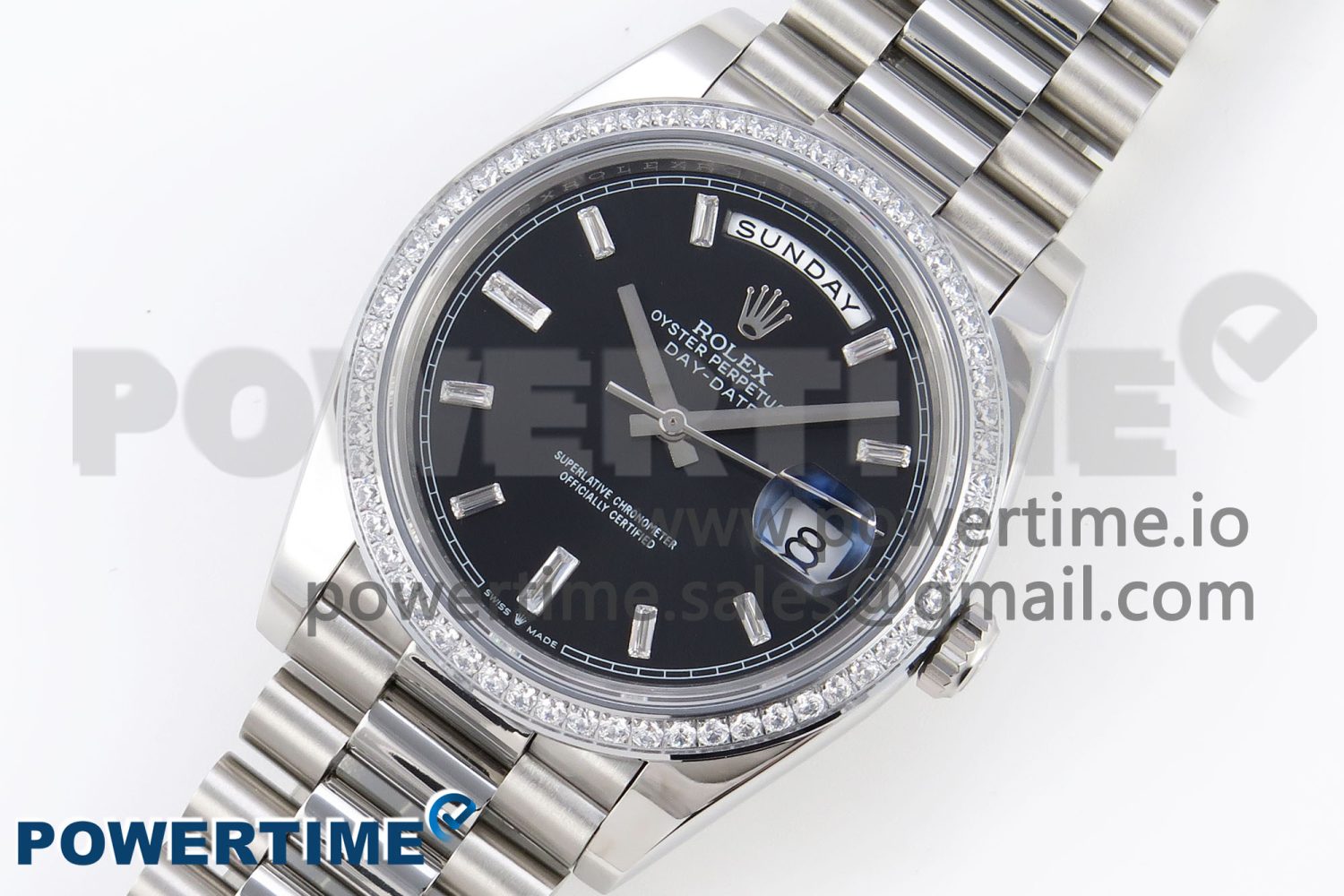 DayDate 40 SS GSF Gain Weight Black Crystal Dial Diamonds Bezel on President Bracelet A3255 - Image 2