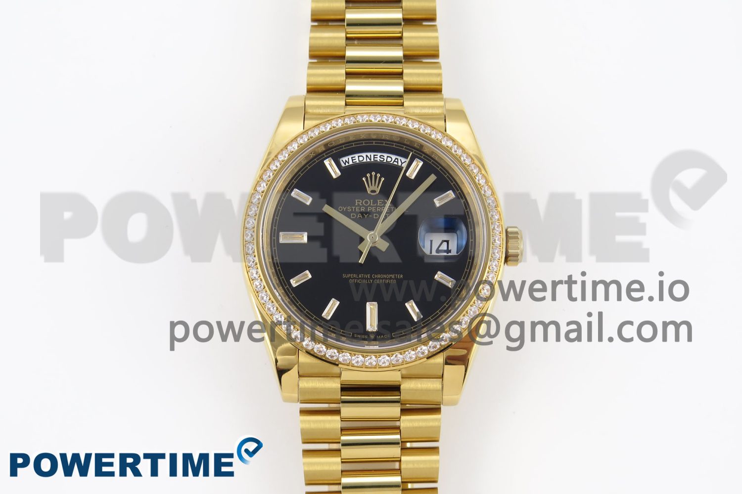DayDate 40 YG GSF Gain Weight Black Crystal Dial Diamonds Bezel on President Bracelet A3255 - Image 1