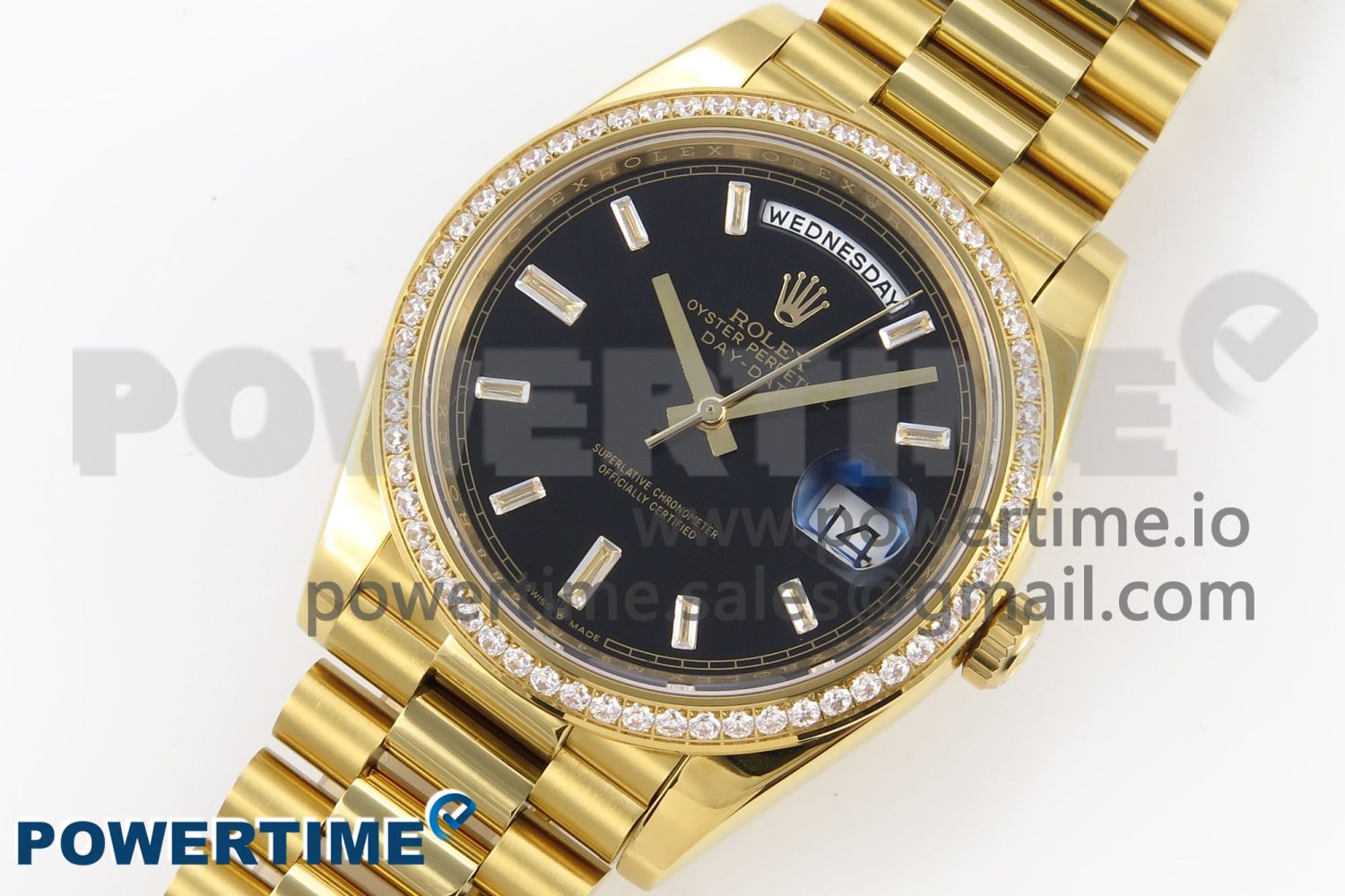DayDate 40 YG GSF Gain Weight Black Crystal Dial Diamonds Bezel on President Bracelet A3255 - Image 2
