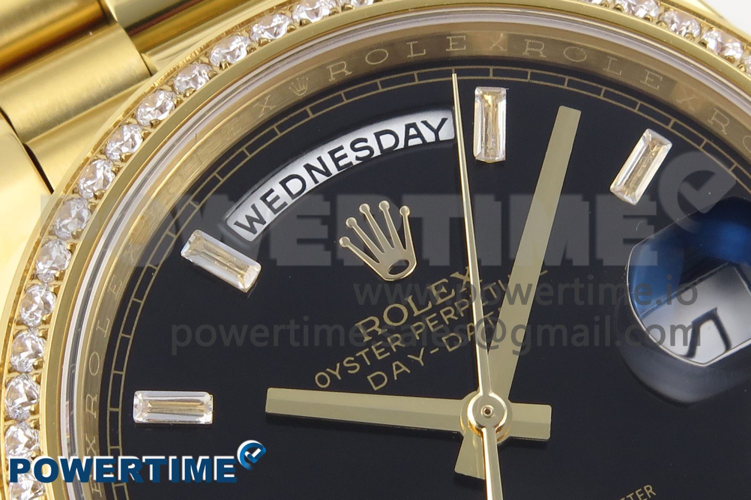 DayDate 40 YG GSF Gain Weight Black Crystal Dial Diamonds Bezel on President Bracelet A3255 - Image 4