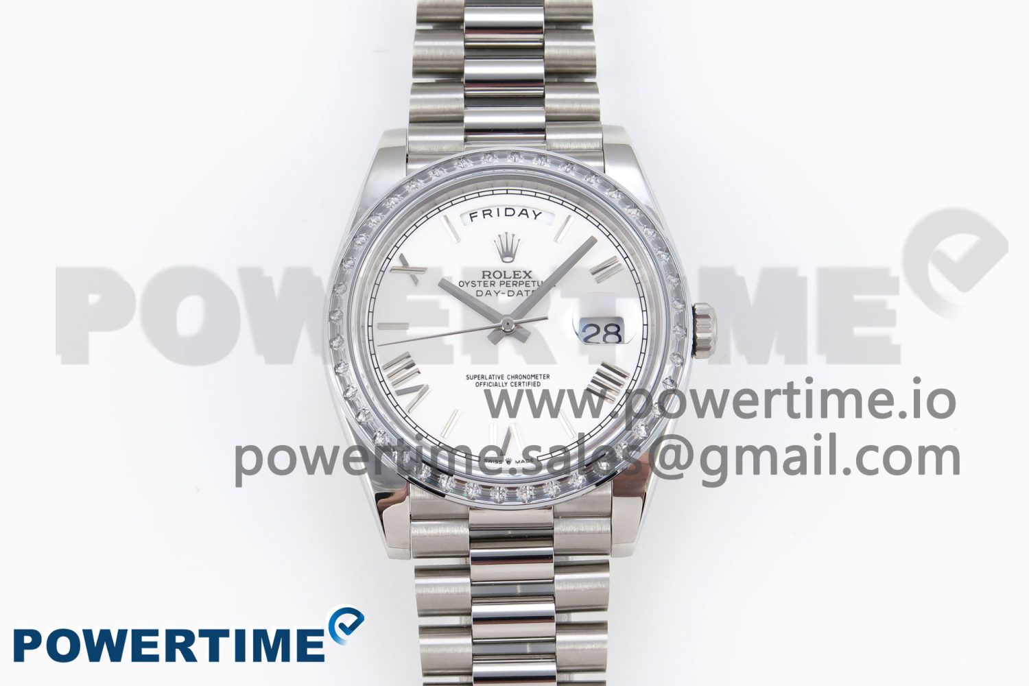 DayDate 40 SS GSF Gain Weight White Roman Dial Diamonds Bezel on President Bracelet A3255 - Image 1