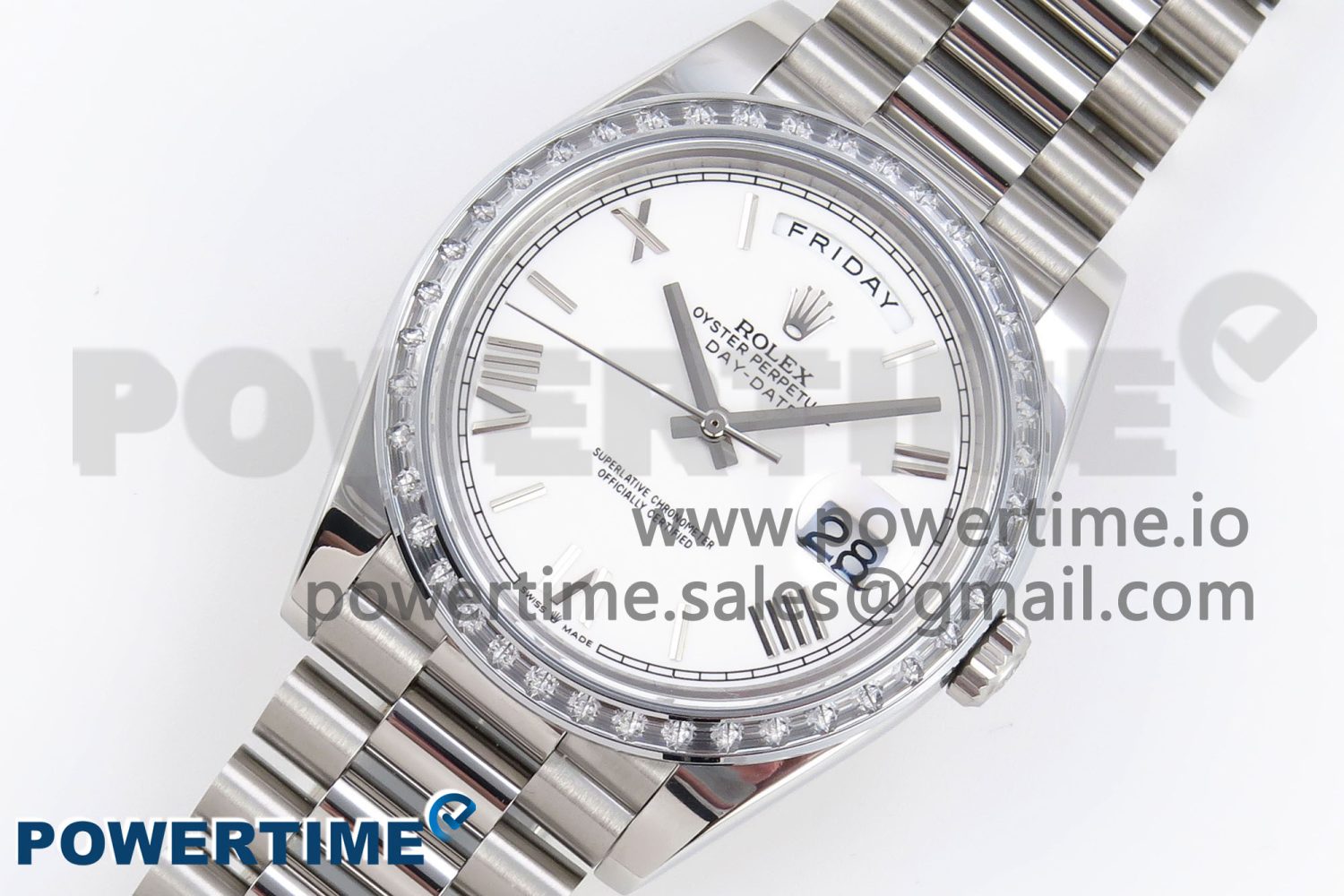 DayDate 40 SS GSF Gain Weight White Roman Dial Diamonds Bezel on President Bracelet A3255 - Image 2