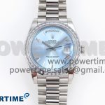 DayDate 40 SS GSF Gain Weight Ice Blue Roman Dial Diamonds Bezel on President Bracelet A3255