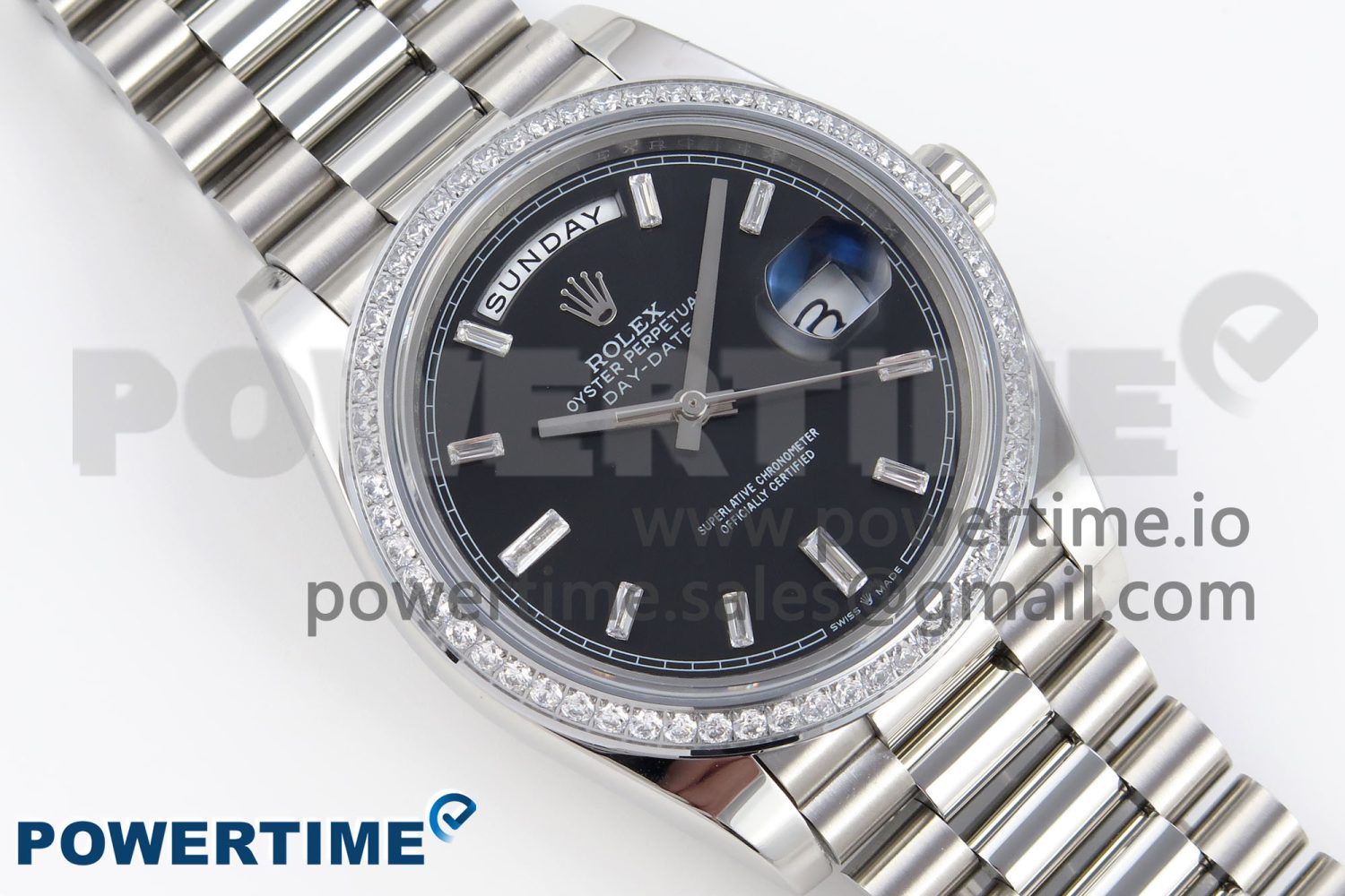 DayDate 40 SS GSF Gain Weight Black Crystal Dial Diamonds Bezel on President Bracelet A3255 - Image 3
