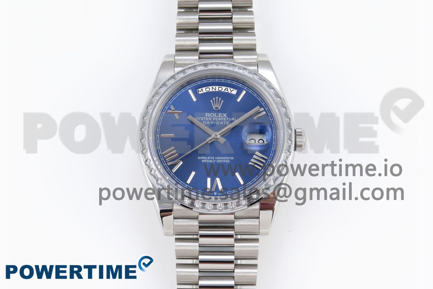 DayDate 40 SS GSF Gain Weight Blue Roman Dial Diamonds Bezel on President Bracelet A3255 - Image 1