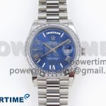 DayDate 40 SS GSF Gain Weight Blue Roman Dial Diamonds Bezel on President Bracelet A3255