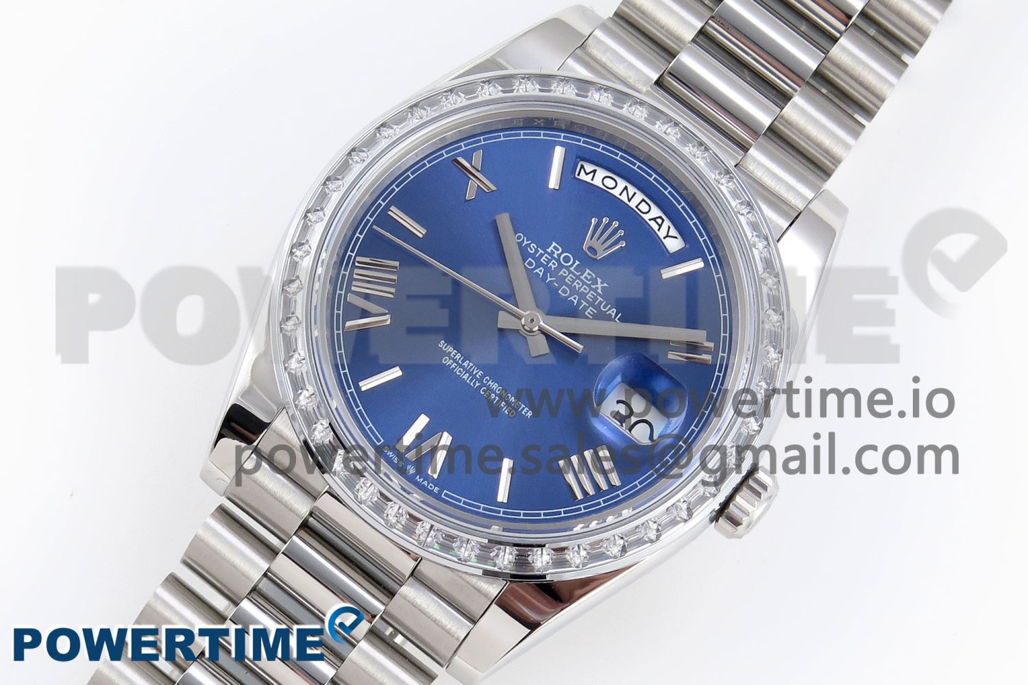 DayDate 40 SS GSF Gain Weight Blue Roman Dial Diamonds Bezel on President Bracelet A3255 - Image 2