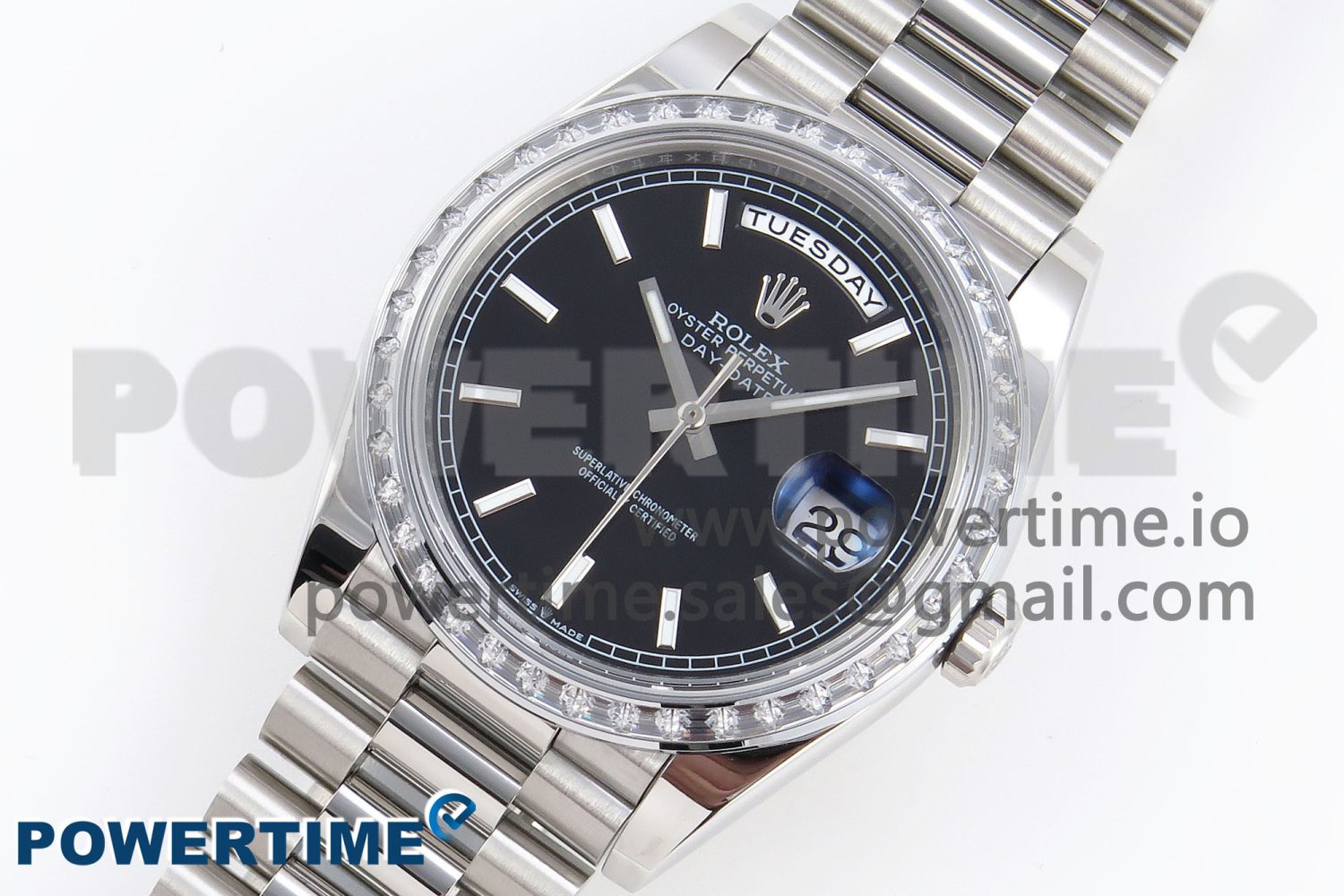 DayDate 40 SS GSF Gain Weight Black Stick Dial Diamonds Bezel on President Bracelet A3255 - Image 2