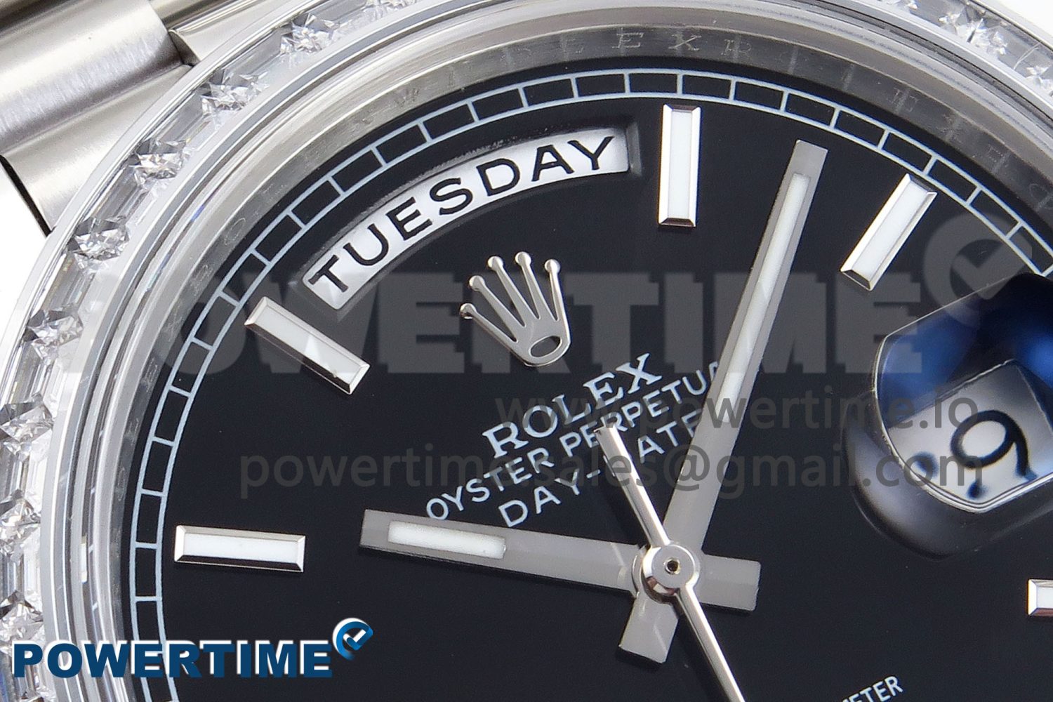 DayDate 40 SS GSF Gain Weight Black Stick Dial Diamonds Bezel on President Bracelet A3255 - Image 4