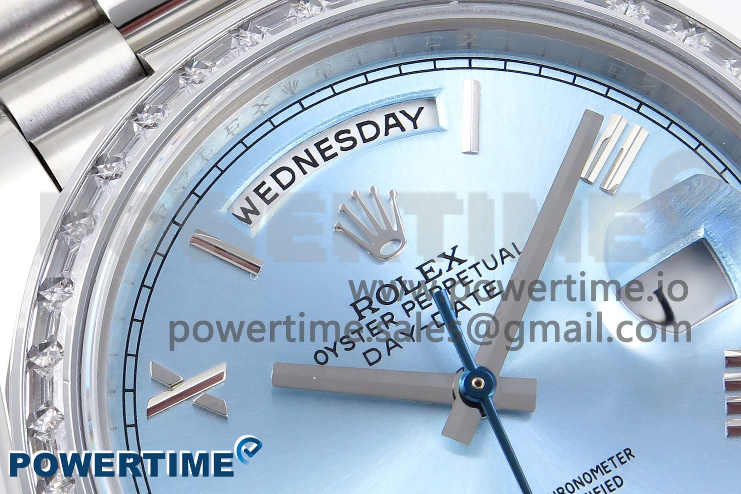 DayDate 40 SS GSF Gain Weight Ice Blue Roman Dial Diamonds Bezel on President Bracelet A3255 - Image 4