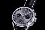 PREMIER B01 CHRONO SS 42MM GF 1:1 BEST EDITION GRAY/BLACK DIAL ON BLACK LEATHER STRAP A7750 - Image 2