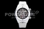 Hublot Big Bang Unico White Ceramic HBF 1:1 Best Edition Black Skeleton Dial on Whtie Rubber Strap A1242 Super Clone Watch