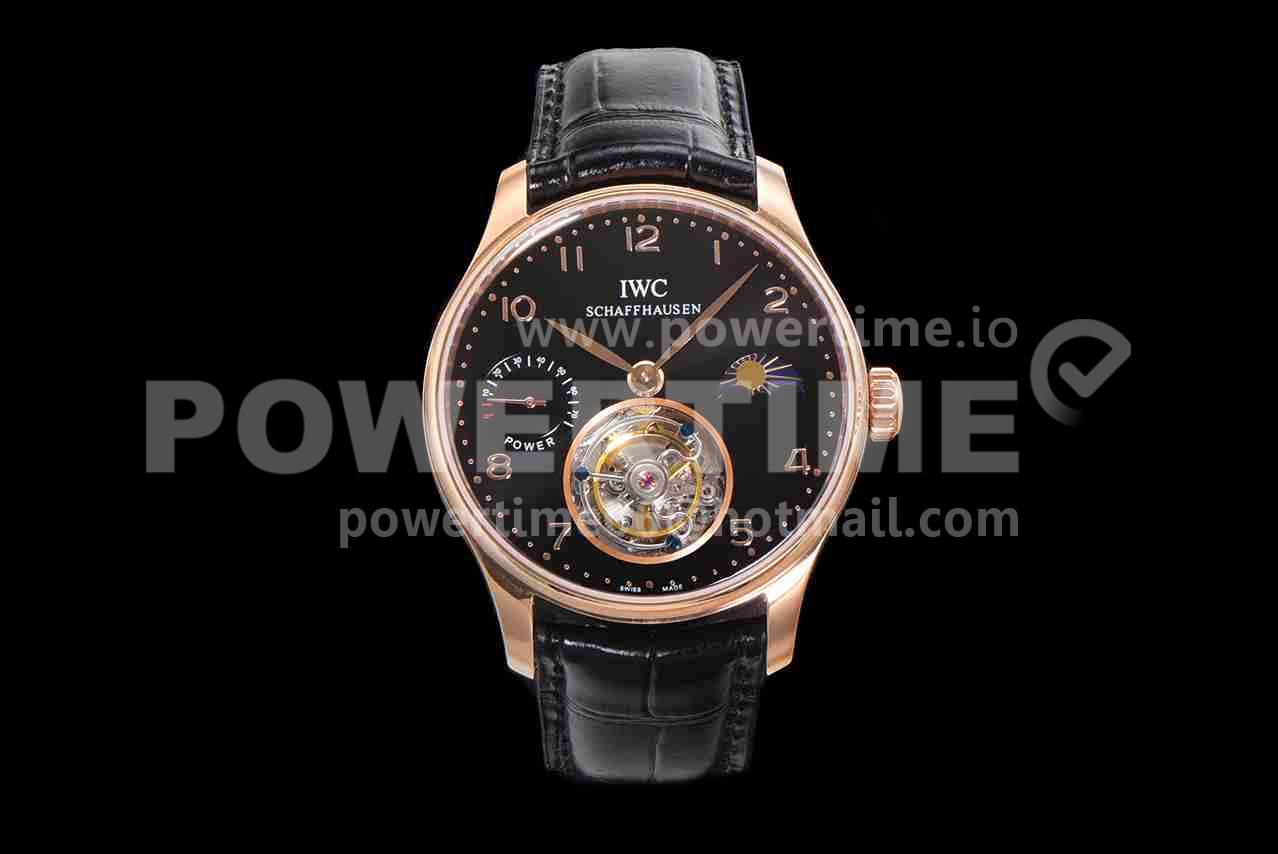 IWC Replica Watches Portuguese Tourbillon RG AXF Black Dial Tourbillon 1:1 Fake watches Super Clone Watch