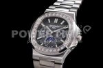 Patek Philippe Nautilus 5740 SS GRF Best Edition Gray Dial Diamonds Bezel on SS Bracelet A240 Super Clone Watch - Image 3