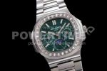 Patek Philippe Nautilus 5740 SS GRF Best Edition Green Dial Diamonds Bezel on SS Bracelet A240 Super Clone Watch - Image 2