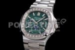 Patek Philippe Nautilus 5740 SS GRF Best Edition Green Dial Diamonds Bezel on SS Bracelet A240 Super Clone Watch - Image 3
