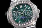 Patek Philippe Nautilus 5740 SS GRF Best Edition Green Dial Diamonds Bezel on SS Bracelet A240 Super Clone Watch - Image 5
