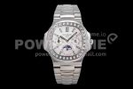 Patek Philippe Nautilus 5740 SS GRF Best Edition White Dial Diamonds Bezel on SS Bracelet A240 Super Clone Watch
