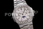 Patek Philippe Nautilus 5740 SS GRF Best Edition White Dial Diamonds Bezel on SS Bracelet A240 Super Clone Watch - Image 2