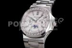 Patek Philippe Nautilus 5740 SS GRF Best Edition White Dial Diamonds Bezel on SS Bracelet A240 Super Clone Watch - Image 3