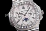 Patek Philippe Nautilus 5740 SS GRF Best Edition White Dial Diamonds Bezel on SS Bracelet A240 Super Clone Watch - Image 5