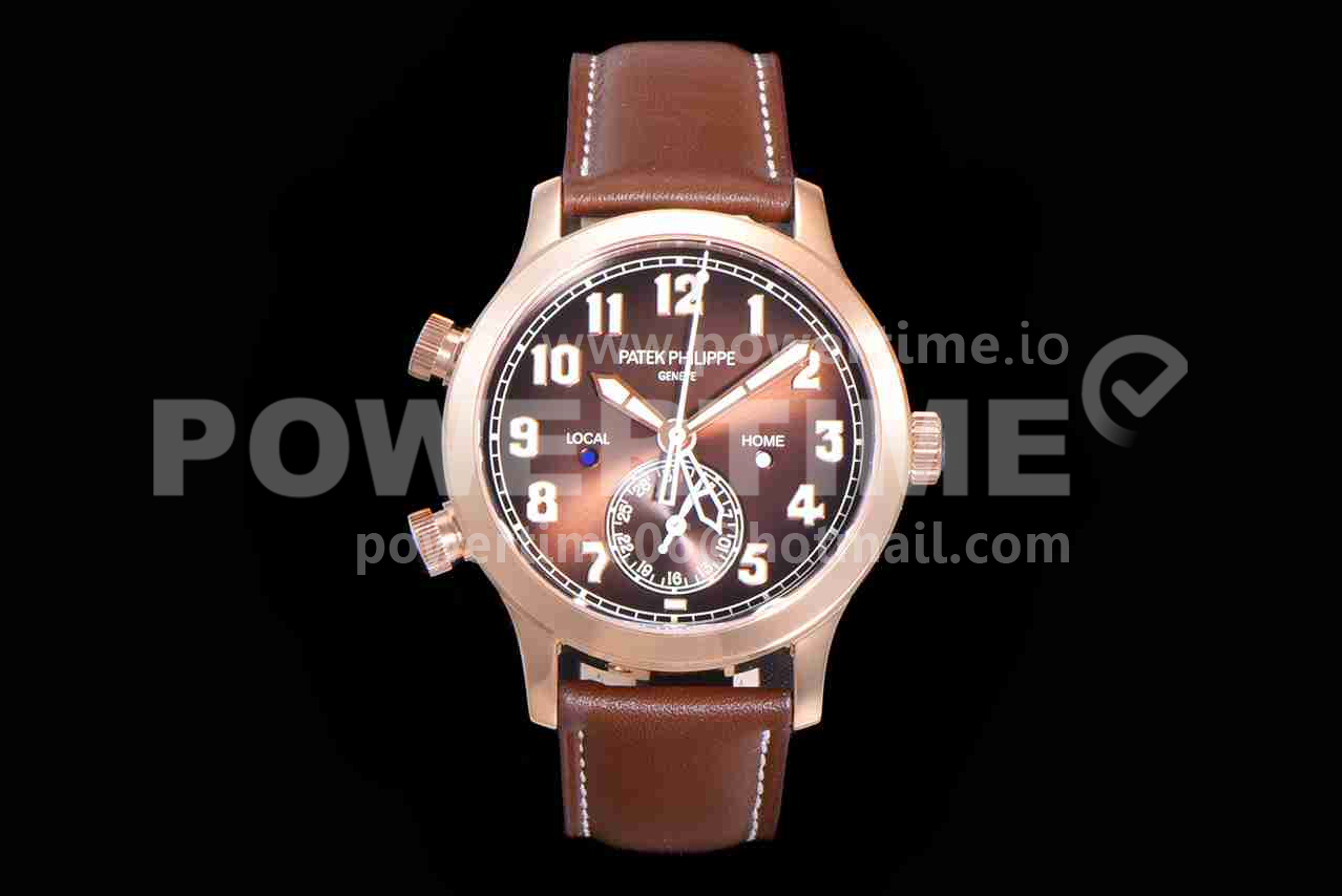 Patek Philippe Calatrava 5524R Pilot Travel Time RG GRF Brown Dial on Brown Leather Strap MIYOTA 9015 Super Clone Watch