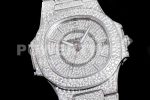 Patek Philippe Nautilus Jumbo Ladies 7021 SS Full Paved Diamonds on Diamonds Plated SS Bracelet MIYOTA 9015 Super Clone Watch - Image 5