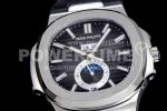 Patek Philippe Nautilus 5726 Complicated SS GRF 1:1 Best Edition Black Textured Dial on Black Rubber Strap A324 Super Clone Watch - Image 5