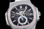 Patek Philippe Nautilus 5726 Complicated SS GRF 1:1 Best Edition Black White Dial on Black Leather Strap A324 Super Clone Watch - Image 5