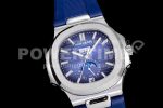 Patek Philippe Nautilus 5726 Complicated SS GRF 1:1 Best Edition Blue Textured Dial on Blue Rubber Strap A324 Super Clone Watch - Image 2