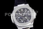 Patek Philippe Nautilus 5712 SS PF Best Edition Gray Dial on Black Leather Strap A23J Super Clone Watch - Image 2