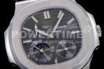 Patek Philippe Nautilus 5712 SS PF Best Edition Gray Dial on Black Leather Strap A23J Super Clone Watch - Image 5