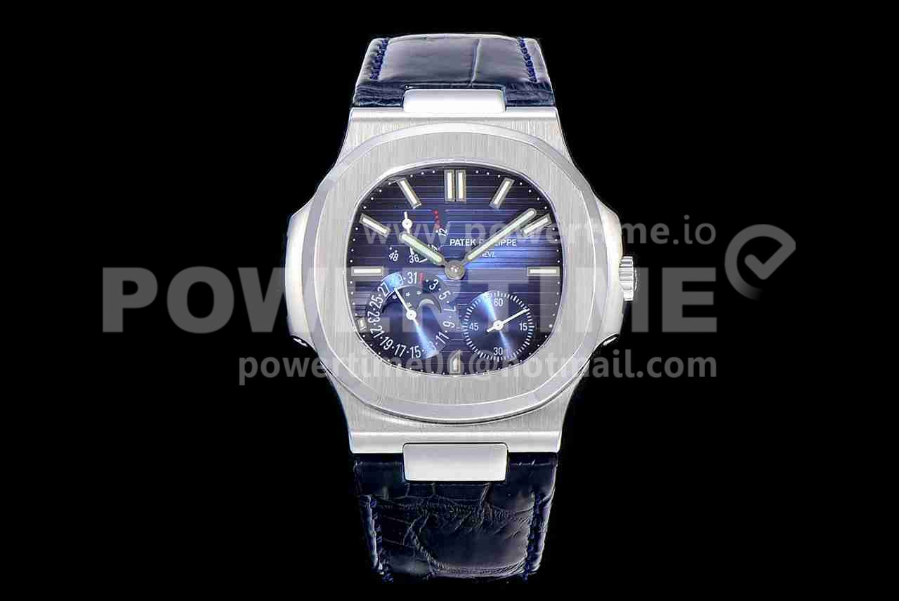Patek Philippe Nautilus 5712 SS PF Best Edition Blue Dial on Blue Leather Strap A23J Super Clone Watch