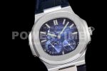 Patek Philippe Nautilus 5712 SS PF Best Edition Blue Dial on Blue Leather Strap A23J Super Clone Watch - Image 2