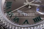 Rolex DateJust 41mm White Diamond Bezel SS TWF Best Edition Gray Dial Green Roman Markers SS Jubilee Bracelet Super Clone Watch - Image 8
